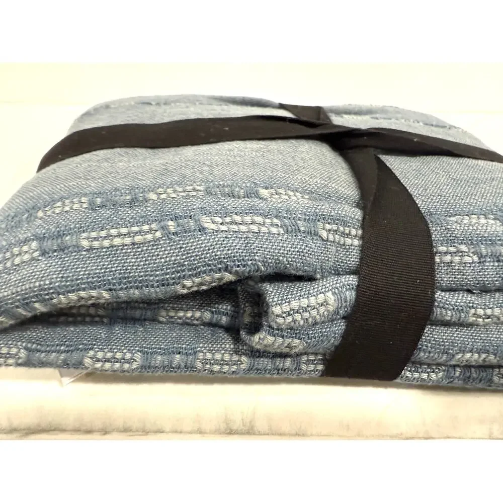 West Elm Reese Linen Cotton Standard Sham Denim Blue Textured Modern Minimalist
